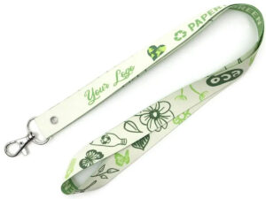 Oekologisches Schluesselband mit Karabiner. Nachhaltiges Schlüsselband aus wasserfestem Papier mit Karabiner – individuell bedruckt von AMGS GROUP. AMGS Group.