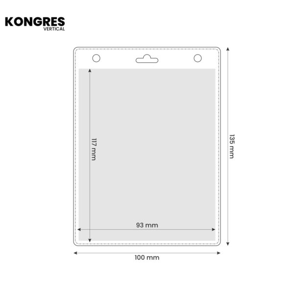 Vertikale transparente Ausweishuelle KONGRES für Konferenzen mit Lochung für Lanyards. AMGS Group.