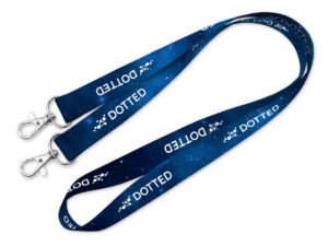 Funktionales, kosmisch blaues Schlüsselband aus Polyester mit einzigartigem Galaxie-Design und doppelter Befestigung, perfekt als auffälliges Werbegeschenk. Entdecken Sie das Angebot der AMGS Group.