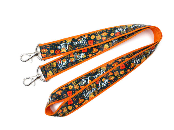 Kreatives Schlüsselband mit Doppelkarabiner und "Your Logo"-Design, perfekt als Werbegeschenk für Events und Branding. Entdecken Sie das Angebot der AMGS Group.