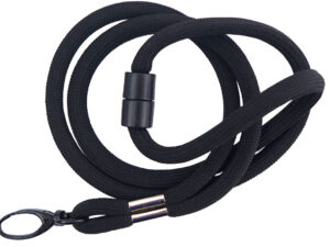 Robustes schwarzes Rundkordel-Schlüsselband mit Farblogo und Sicherheitsfunktion, perfekt als langlebiges und auffälliges Werbegeschenk. Entdecken Sie das Angebot der AMGS Group.
