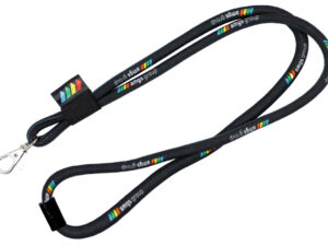 Tubular Schlüsselband mit Sicherheitsverschluss und Karabiner, ideal für Industrieeinsätze und Events. Erhältlich bei AMGS Group.
