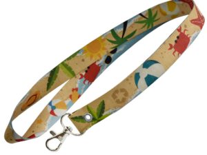 Gelbes Schlüsselband aus waschbarem Papier mit schwarzem Karabiner – nachhaltig & vollfarbig bedruckt von AMGS GROUP.