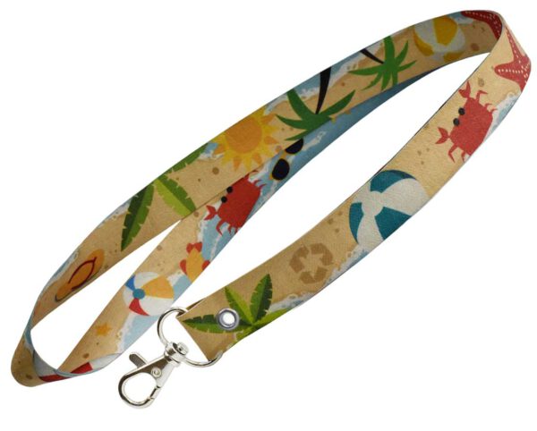 Gelbes Schlüsselband aus waschbarem Papier mit schwarzem Karabiner – nachhaltig & vollfarbig bedruckt von AMGS GROUP.