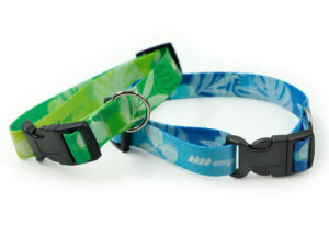 Personalisiertes Hundehalsband aus Polyester mit sicherem Verschluss und sublimierter Grafik. Erhältlich bei der AMGS Group.