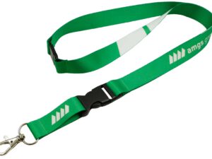 Widerstandsfähiges waldgrünes Schlüsselband aus Polyester, ausgestattet mit doppeltem Verschluss für höchste Sicherheit und ein starkes, nachhaltiges Markenimage. Entdecken Sie das Angebot der AMGS Group.