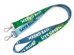 Umweltfreundliches rPET Schlüsselband mit Doppelkarabiner und inspirierenden Slogans, perfekt für nachhaltige Unternehmenskommunikation. Entdecken Sie das Angebot der AMGS Group.