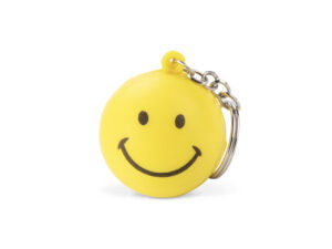 SMILE Schlüsselanhänger . Anti-Stress Schlüsselanhänger in Gelb mit Emoji-Motiv – Werbeartikel mit Logo.