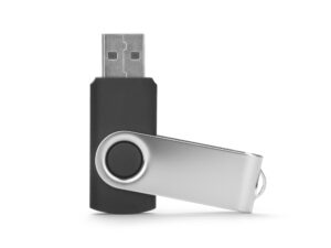 USB-Stick TWISTER 4 GB mit Logo-Druck, drehbarer Schutzkappe und Firmenbranding.