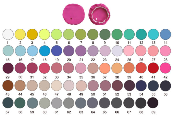 Farbpalette mit 69 Standardfarben für Werbe-Getränkeabdeckungen aus Spandex.