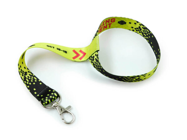 Gelb-schwarzer Lanyard mit Becherhalter und Sublimationsdruck „Gaming Event“.