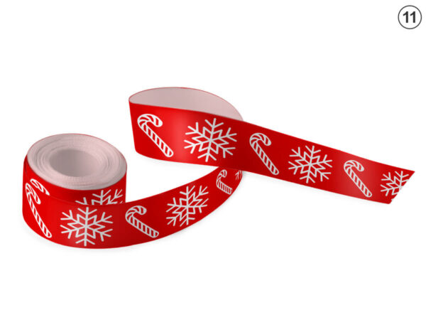 Rotes Sublimationsband mit Muster aus Zuckerstangen und Schneeflocken (Design 11). Perfekt für Kunden- und Mitarbeitergeschenkpakete. Hersteller AMGS Group.